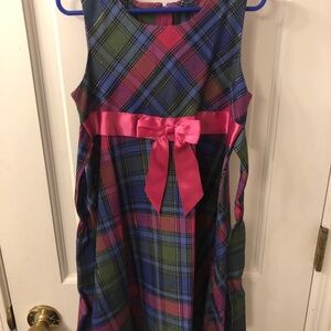 Plaid Kids Dress with Pink Bow